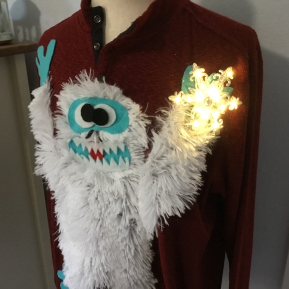 Ugly Christmas Sweater Abominable Snowman, Yeti, Lights Up! Men XL - Picture 5 of 9